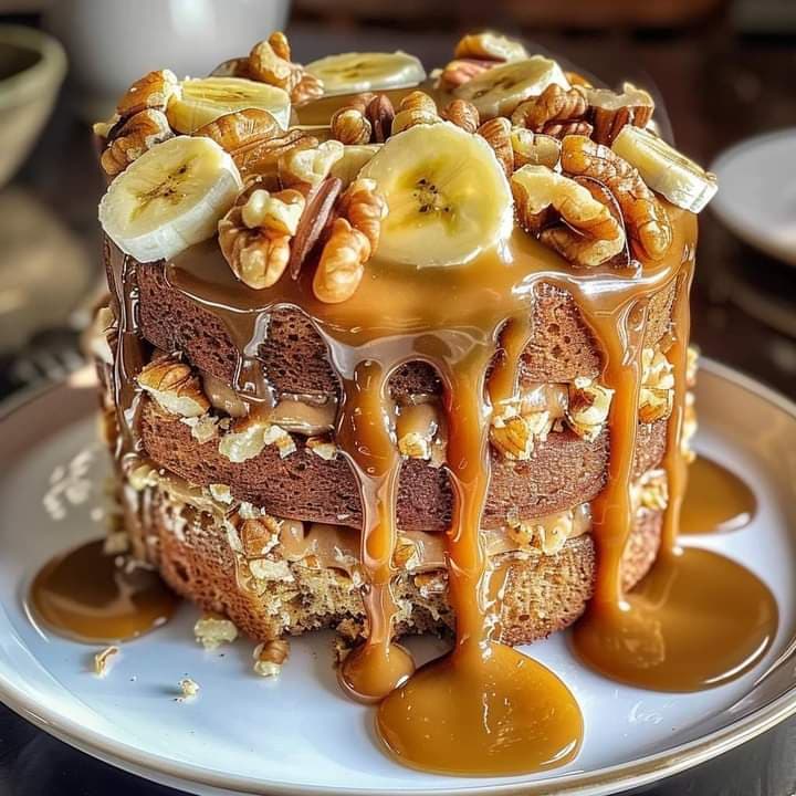 Luscious Walnut Banana Caramel Cake recipe