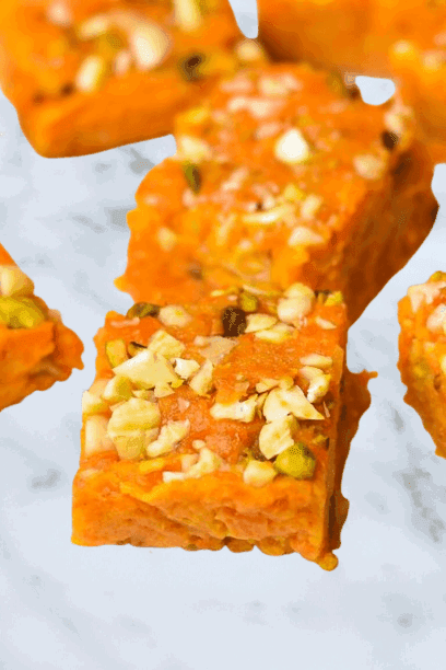 Orange Pistachio Carrot Barfi recipe