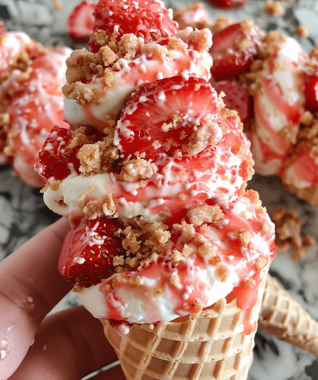 Strawberry Crunch Cheesecake Cones recipe