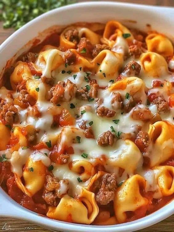 Baked Cheese Tortellini with Ground Beef recipe