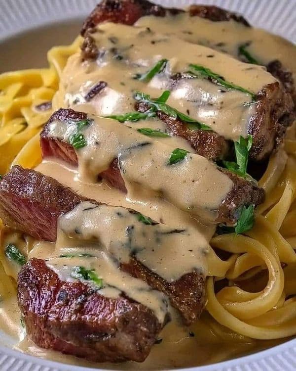 Savory Steak Gorgonzola Alfredo with Creamy Parmesan Sauce recipe