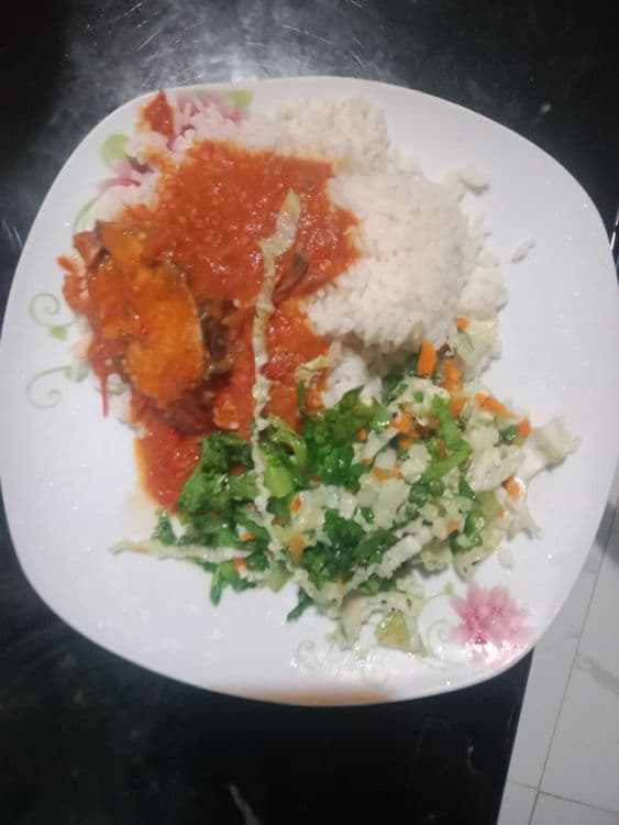 White Rice, Stew, and Salad recipe