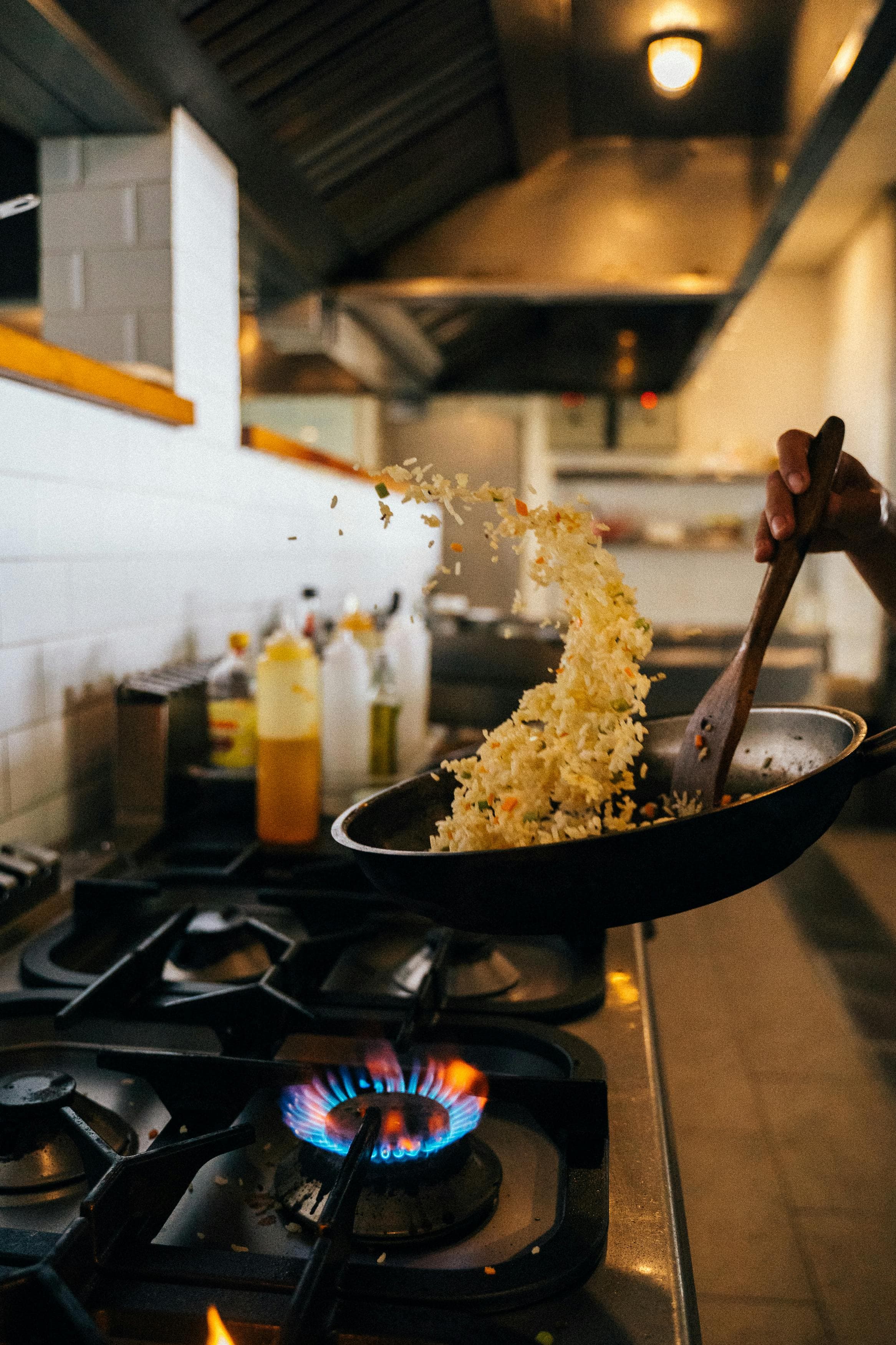Food being cooked in a pan.