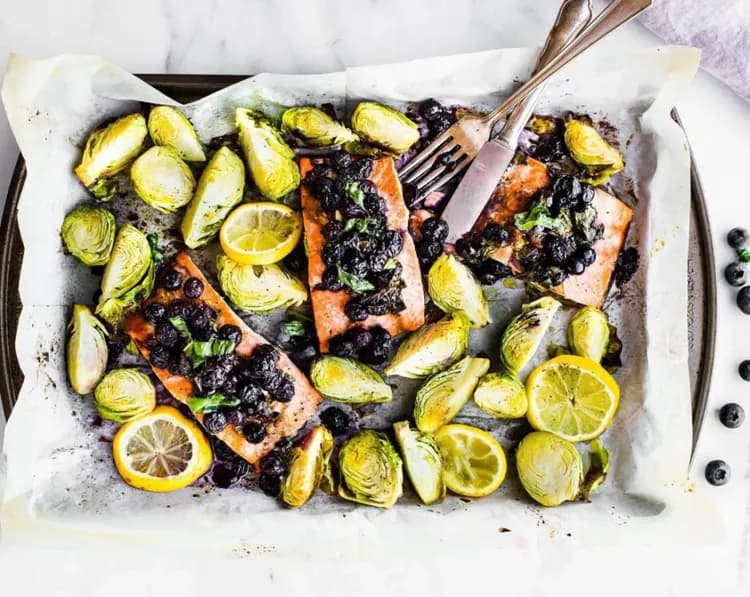 Balsamic Blueberry Salmon with Brussels Sprouts recipe