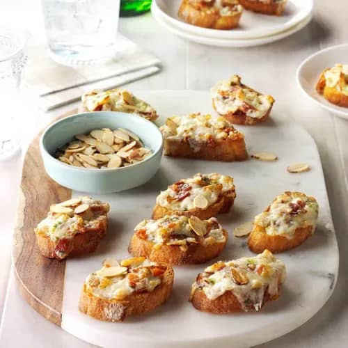 Cheesy Bacon Almond Baguette Slices recipe