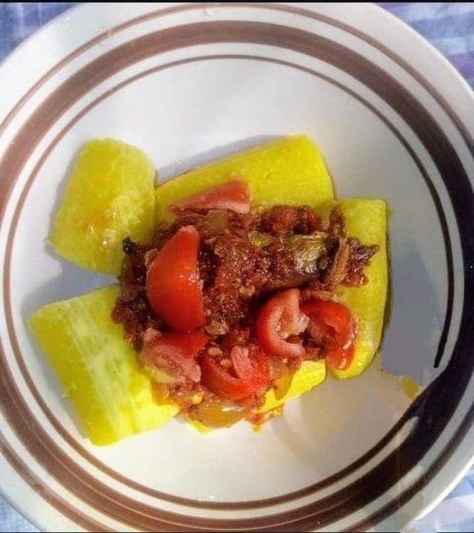 Boiled Plantain with Stew recipe